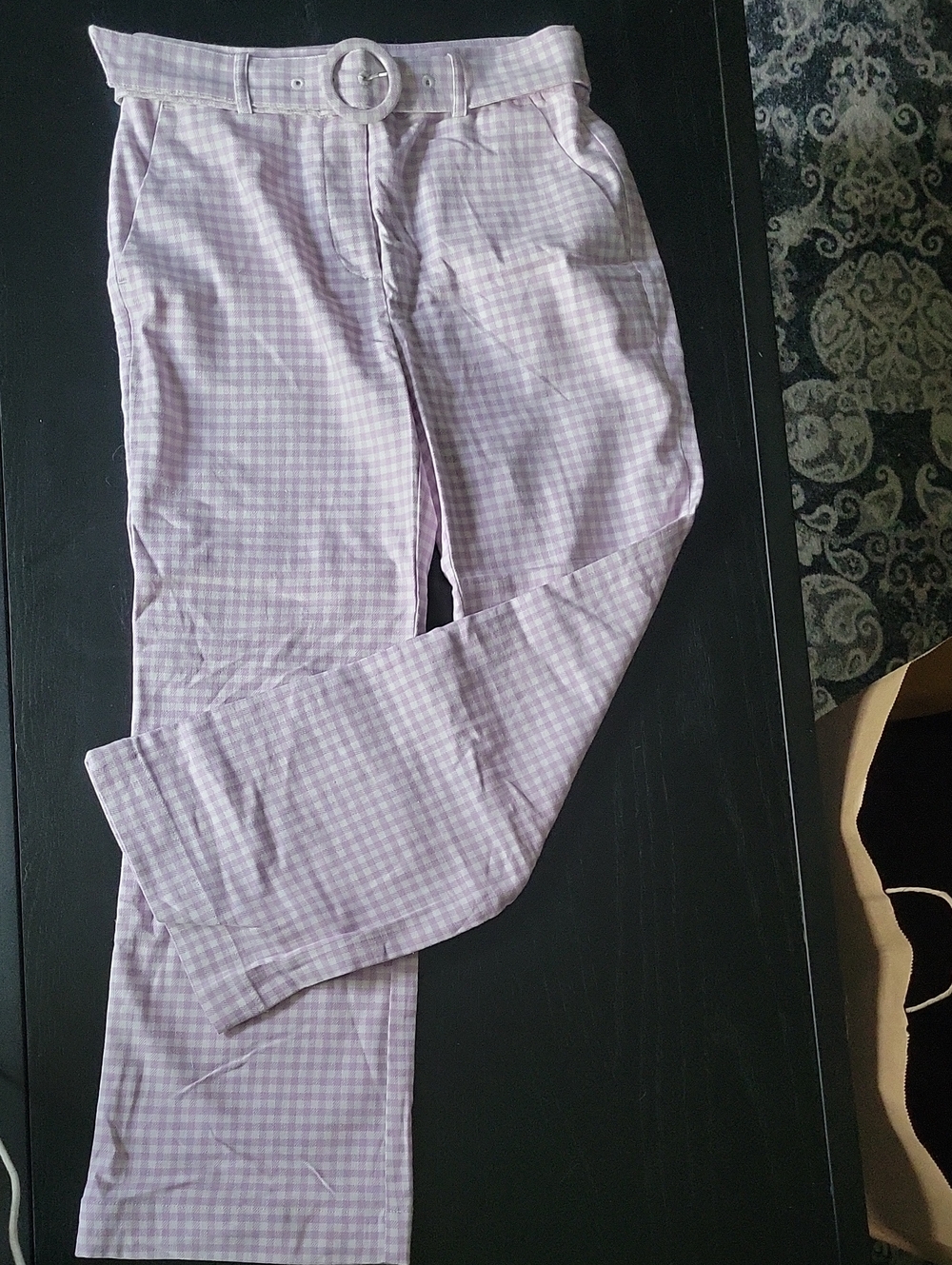 LOFT Lilac and White Gingham Trousers with Belt